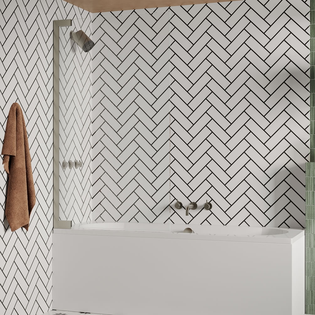 Lifestyle image of Crosswater Asura 8 Brushed Stainless Steel Hinged Bath Screen